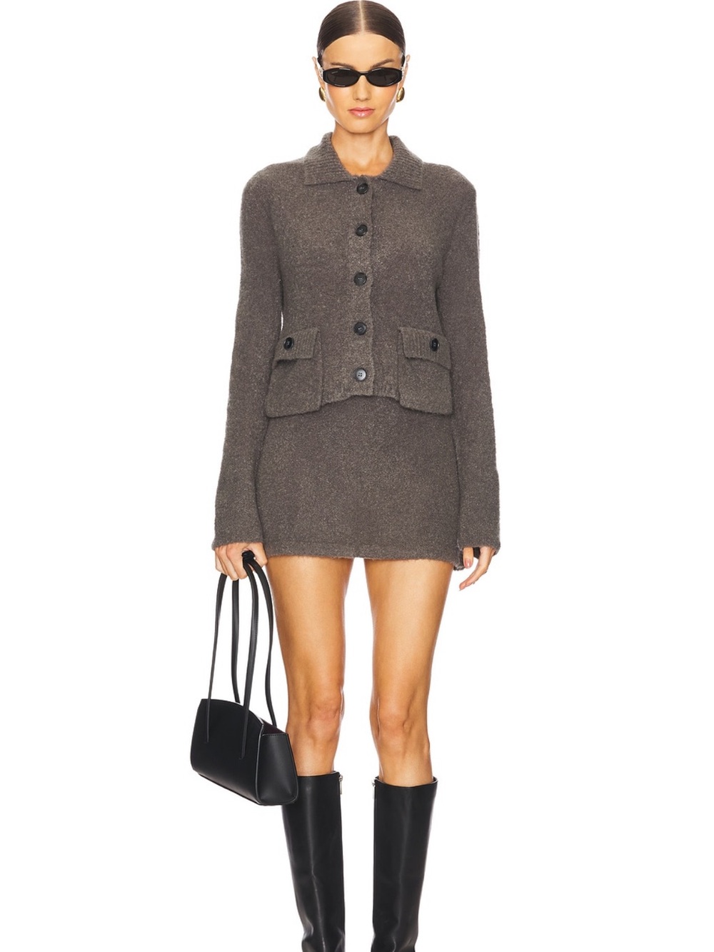 Bec + Bridge Textured Set Jacket and Skirt in Charcoal Gray